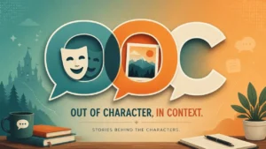 OOC meaning explained — out of character and out of context definitions with theater mask and photo icons