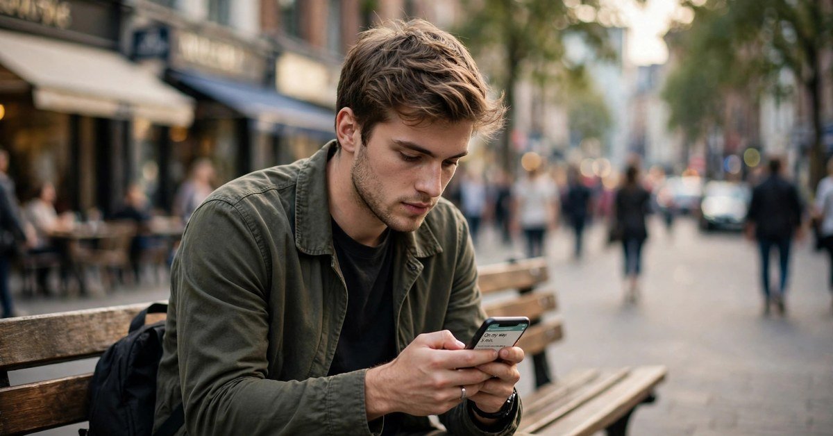 man sending a short direct text message on his phone